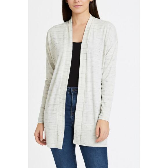 Lou & Grey marbled knit lightweight white and grey open front cardigan SZ M - Picture 1 of 9